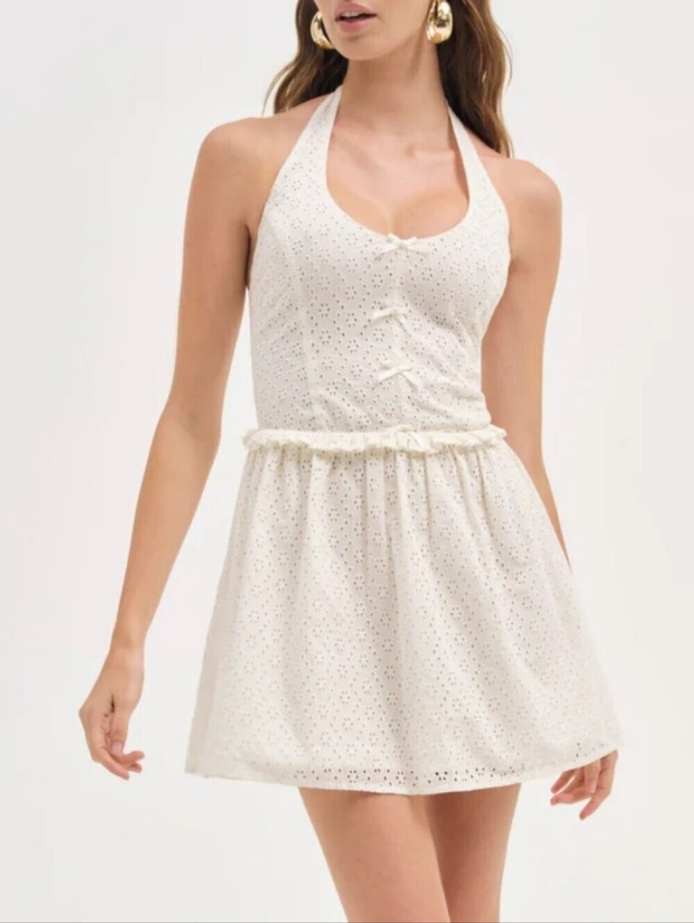 NWT For Love & lemons Janice Halter Mini Dress Ivy White Size XXS
